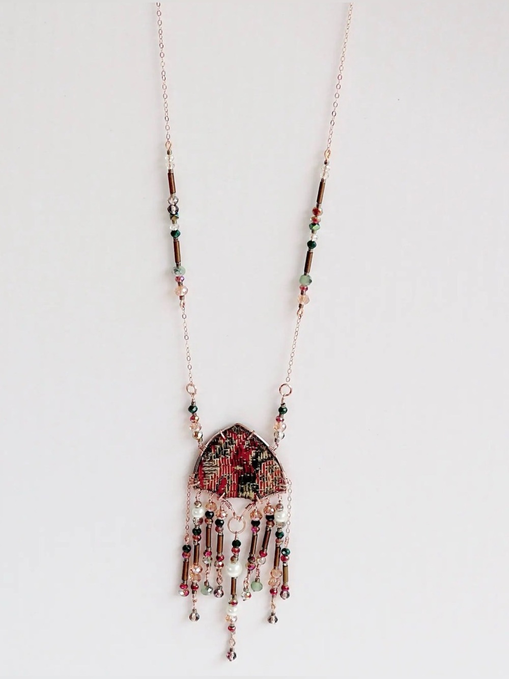 Agatha Necklace Rose Gold Glass Beads Pearls Handmade